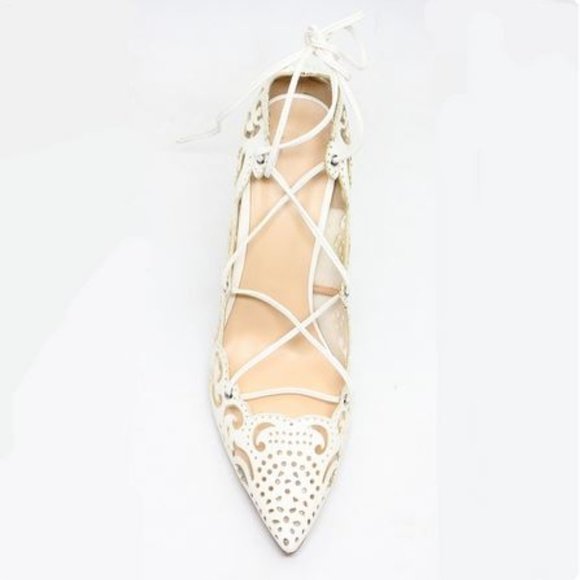 Red Bottom Sole Ankle Strap Sandal Pointy Toe Leather White Stilettos High Heel - Picture 3 of 5